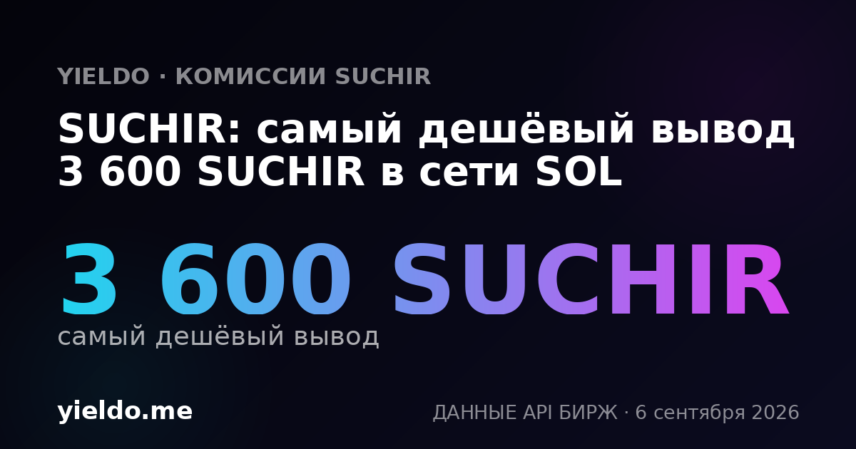 SUCHIR: самый дешёвый вывод 3 600 SUCHIR в сети SOL
