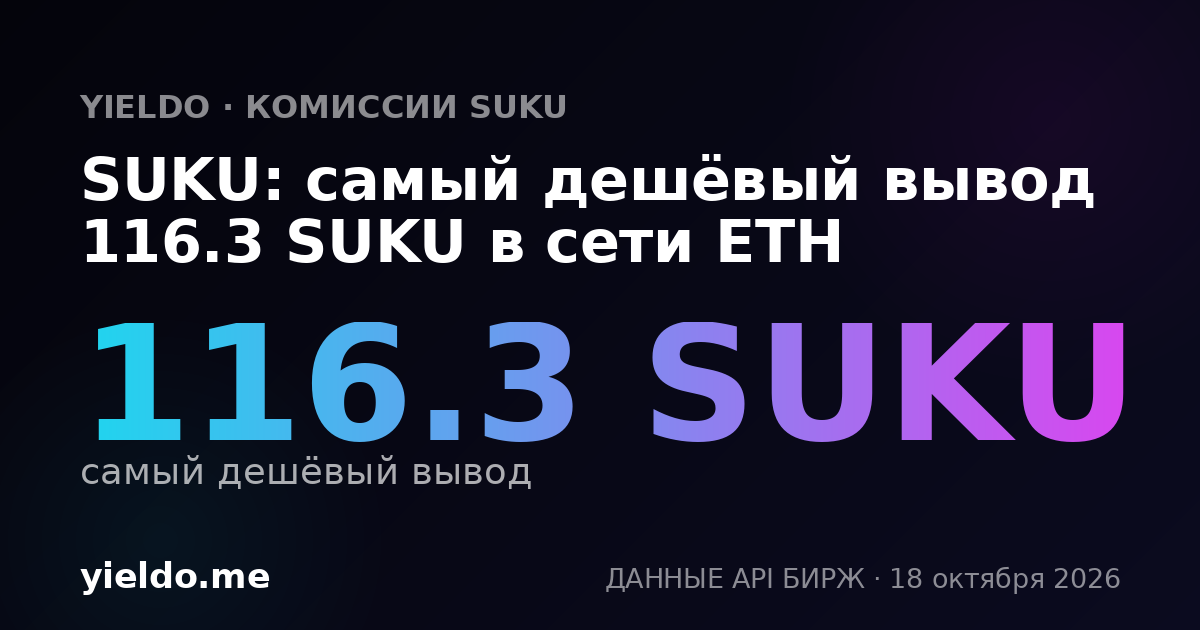 SUKU: самый дешёвый вывод 114.67 SUKU в сети ETH