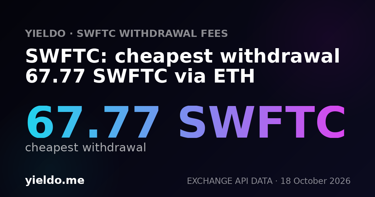 SWFTC: cheapest withdrawal 67.44 SWFTC via ETH