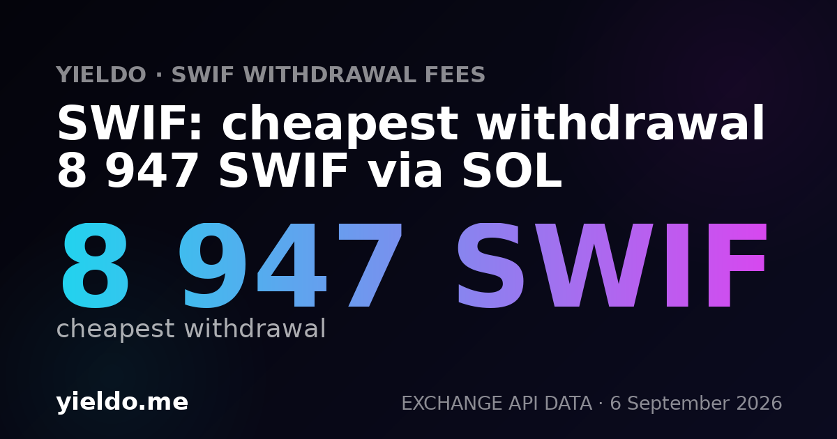 SWIF: cheapest withdrawal 8 947 SWIF via SOL