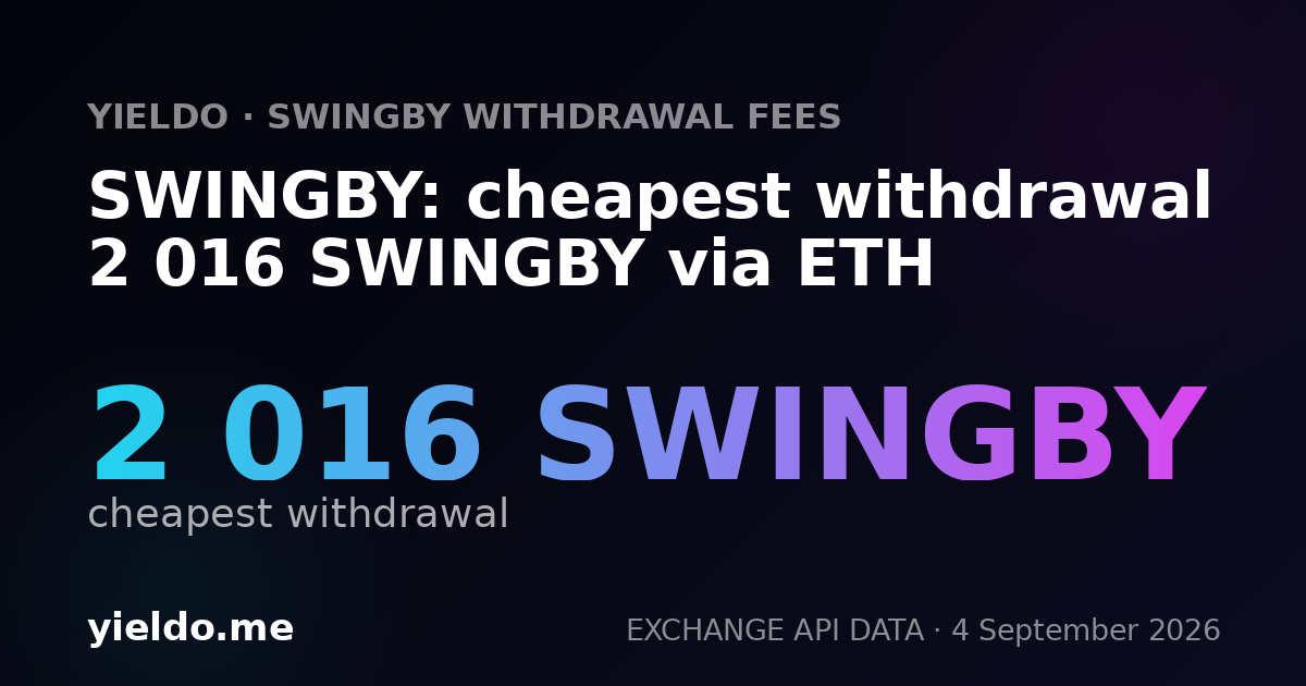 SWINGBY: cheapest withdrawal 2 016 SWINGBY via ETH