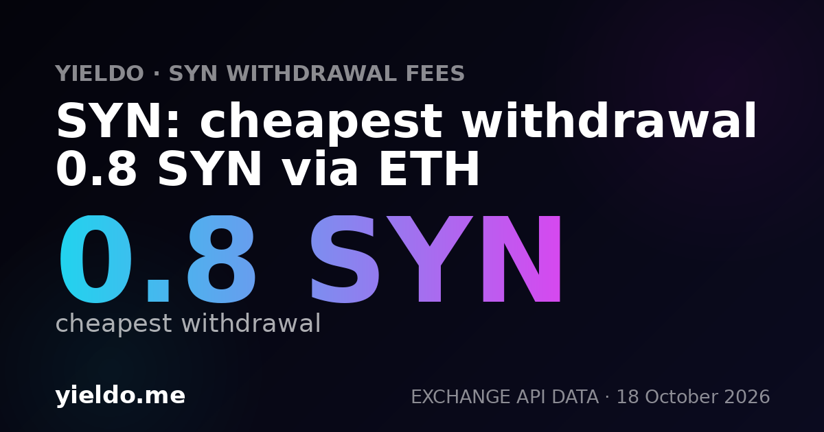 SYN: cheapest withdrawal 0.8 SYN via ETH