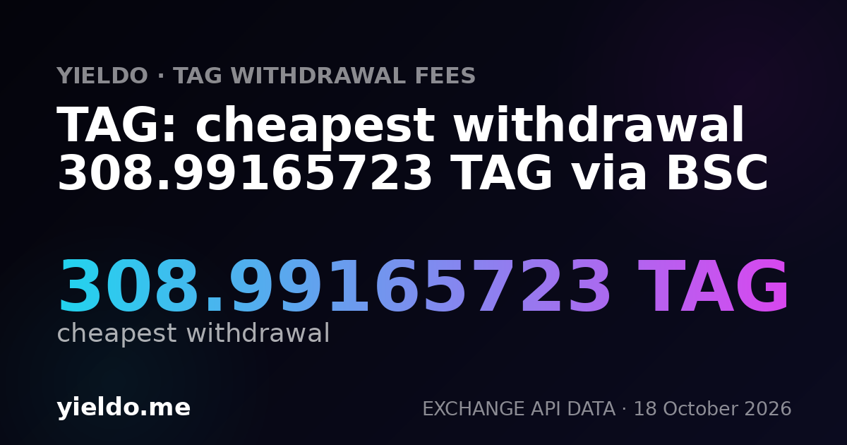 TAG: cheapest withdrawal 308.99165723 TAG via BSC