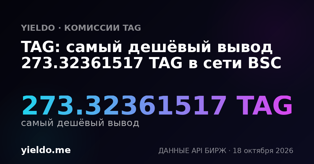TAG: самый дешёвый вывод 273.32361517 TAG в сети BSC