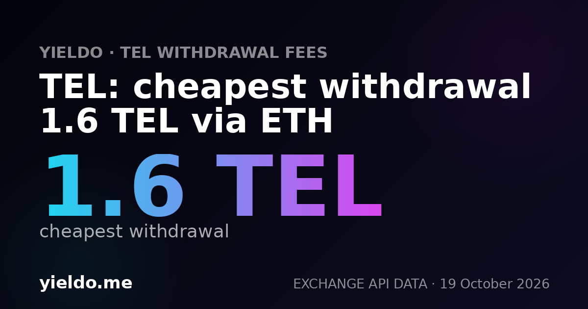 TEL: cheapest withdrawal 1.6 TEL via ETH