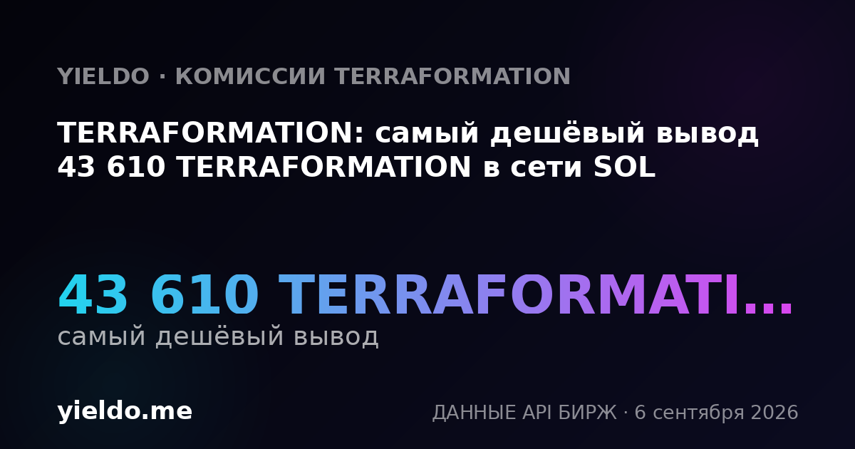 TERRAFORMATION: самый дешёвый вывод 43 610 TERRAFORMATION в сети SOL