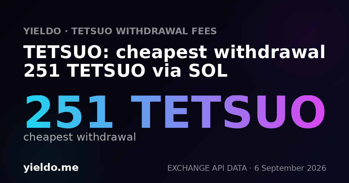 TETSUO: cheapest withdrawal 251 TETSUO via SOL