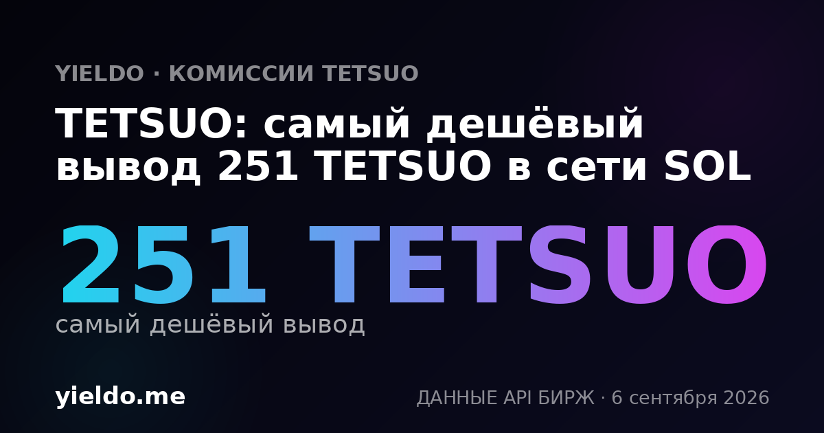 TETSUO: самый дешёвый вывод 251 TETSUO в сети SOL