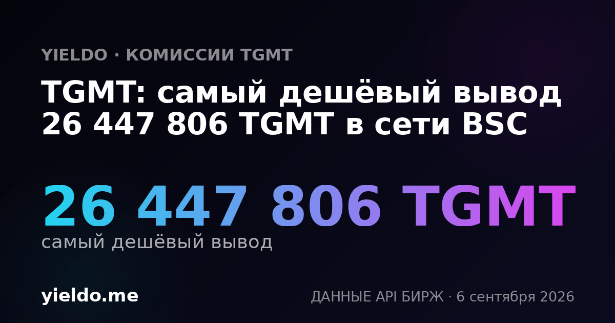 TGMT: самый дешёвый вывод 26 447 806 TGMT в сети BSC