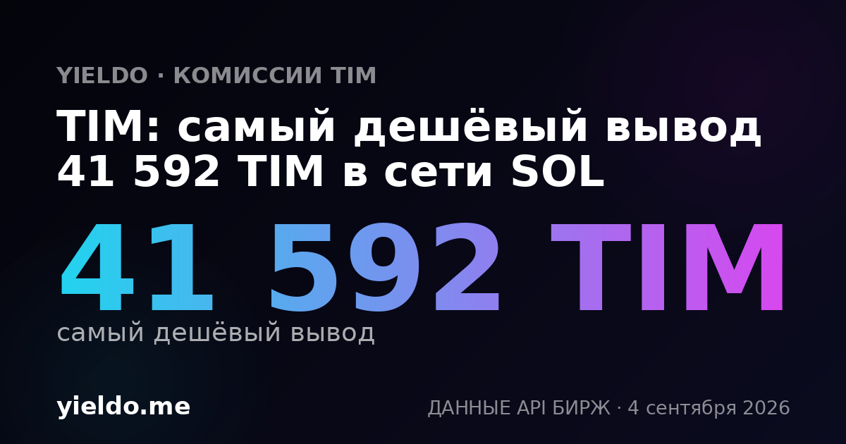 TIM: самый дешёвый вывод 41 592 TIM в сети SOL