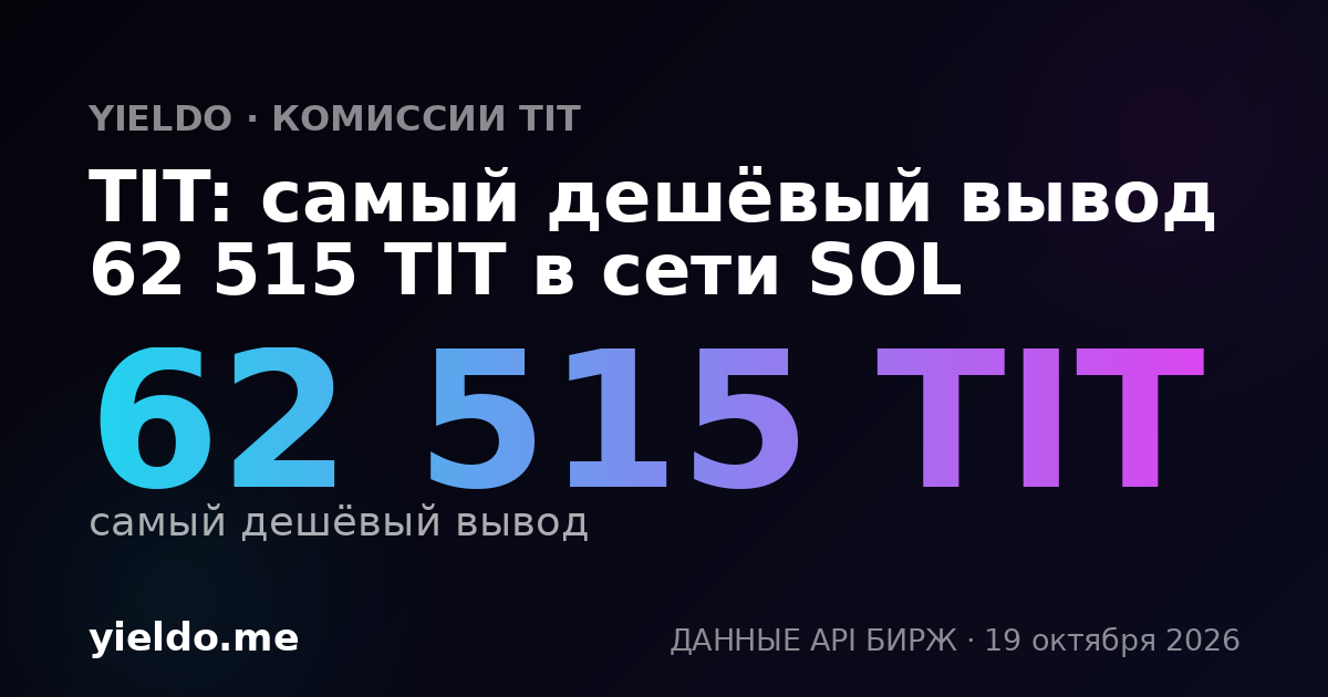 TIT: самый дешёвый вывод 62 515 TIT в сети SOL