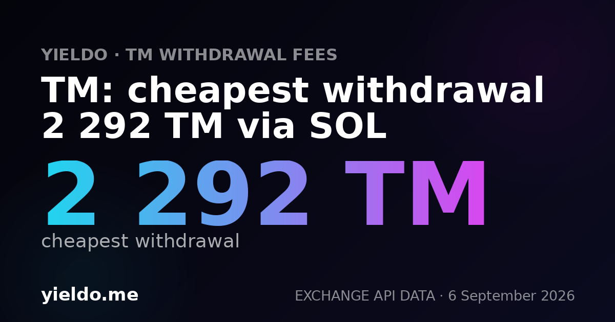 TM: cheapest withdrawal 2 292 TM via SOL