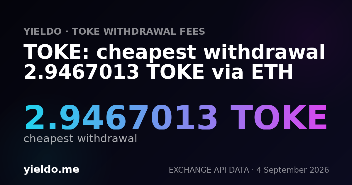 TOKE: cheapest withdrawal 2.9467013 TOKE via ETH