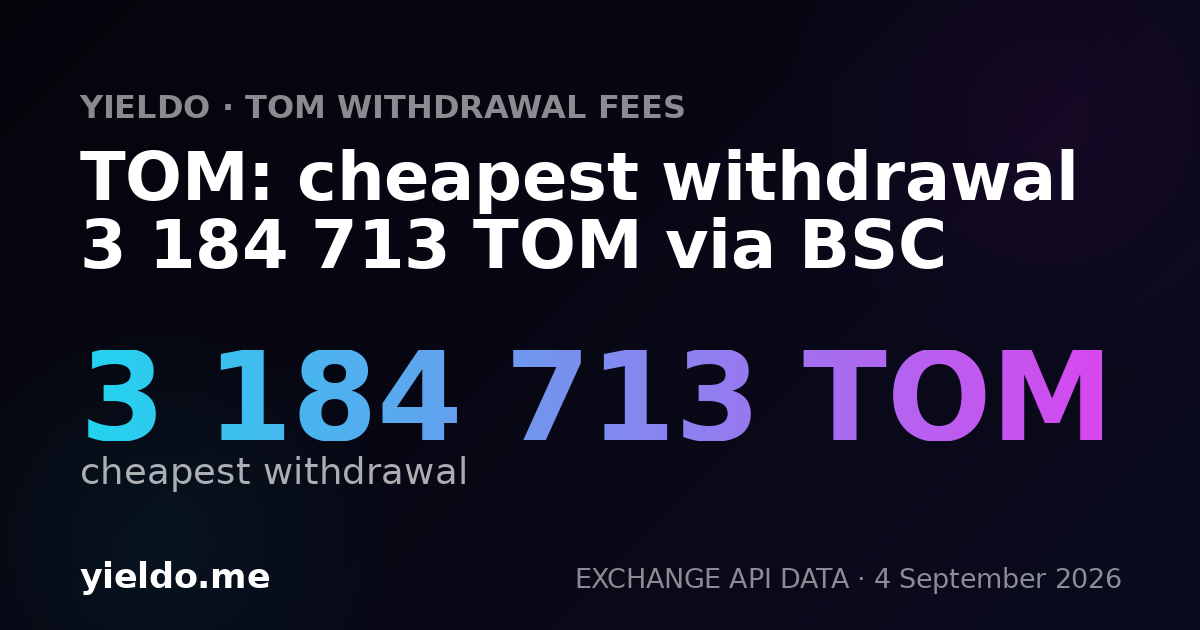 TOM: cheapest withdrawal 3 184 713 TOM via BSC