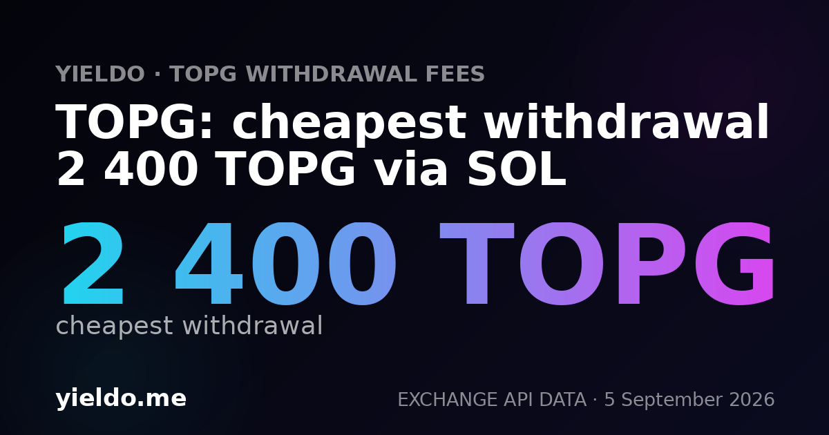 TOPG: cheapest withdrawal 2 400 TOPG via SOL