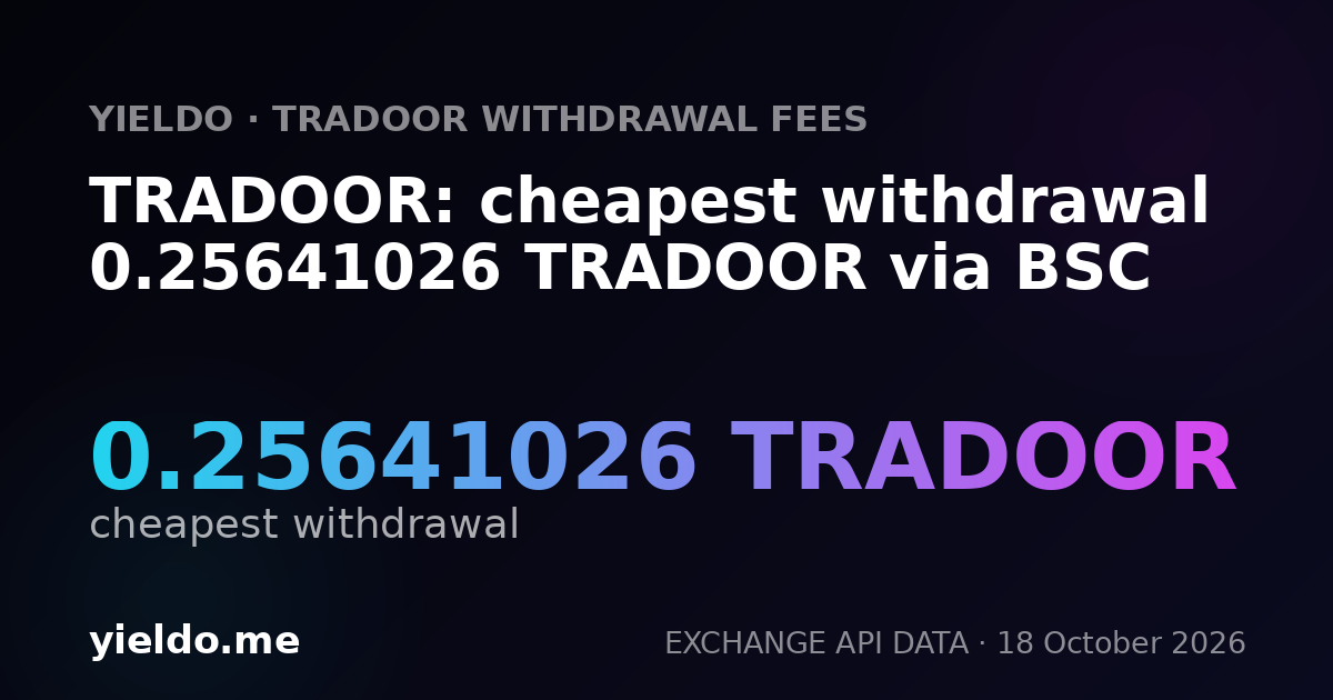 TRADOOR: cheapest withdrawal 0.25641026 TRADOOR via BSC