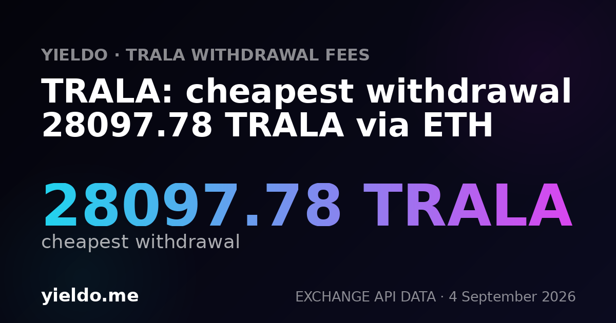 TRALA: cheapest withdrawal 28097.78 TRALA via ETH