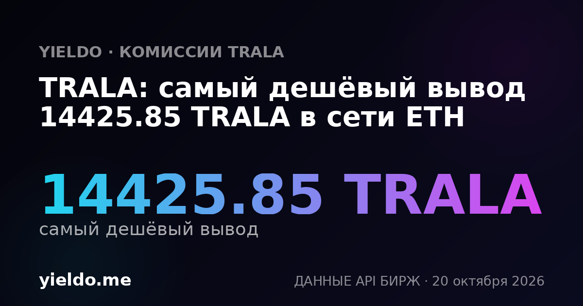 TRALA: самый дешёвый вывод 14425.85 TRALA в сети ETH