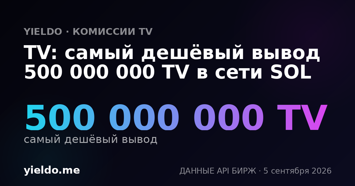 TV: самый дешёвый вывод 500 000 000 TV в сети SOL