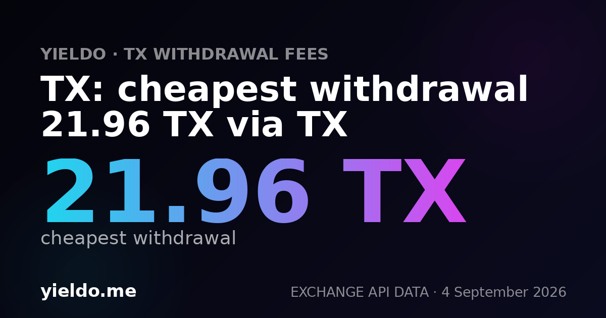 TX: cheapest withdrawal 21.96 TX via TX