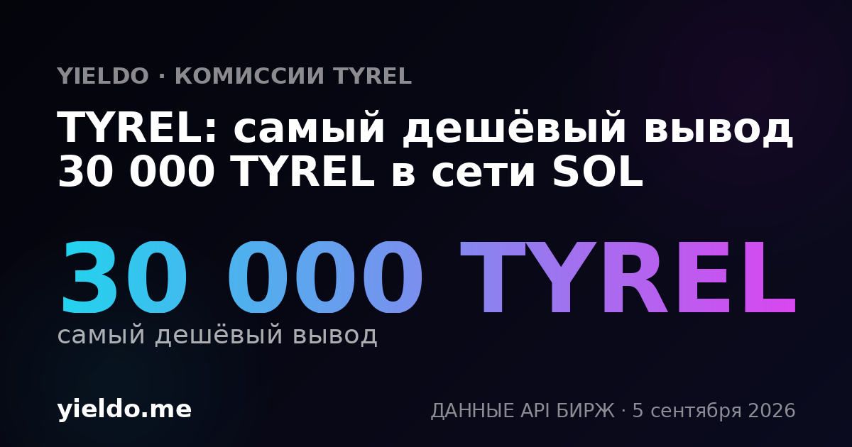 TYREL: самый дешёвый вывод 30 000 TYREL в сети SOL