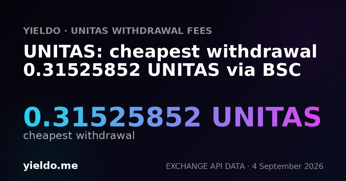 UNITAS: cheapest withdrawal 0.31525852 UNITAS via BSC
