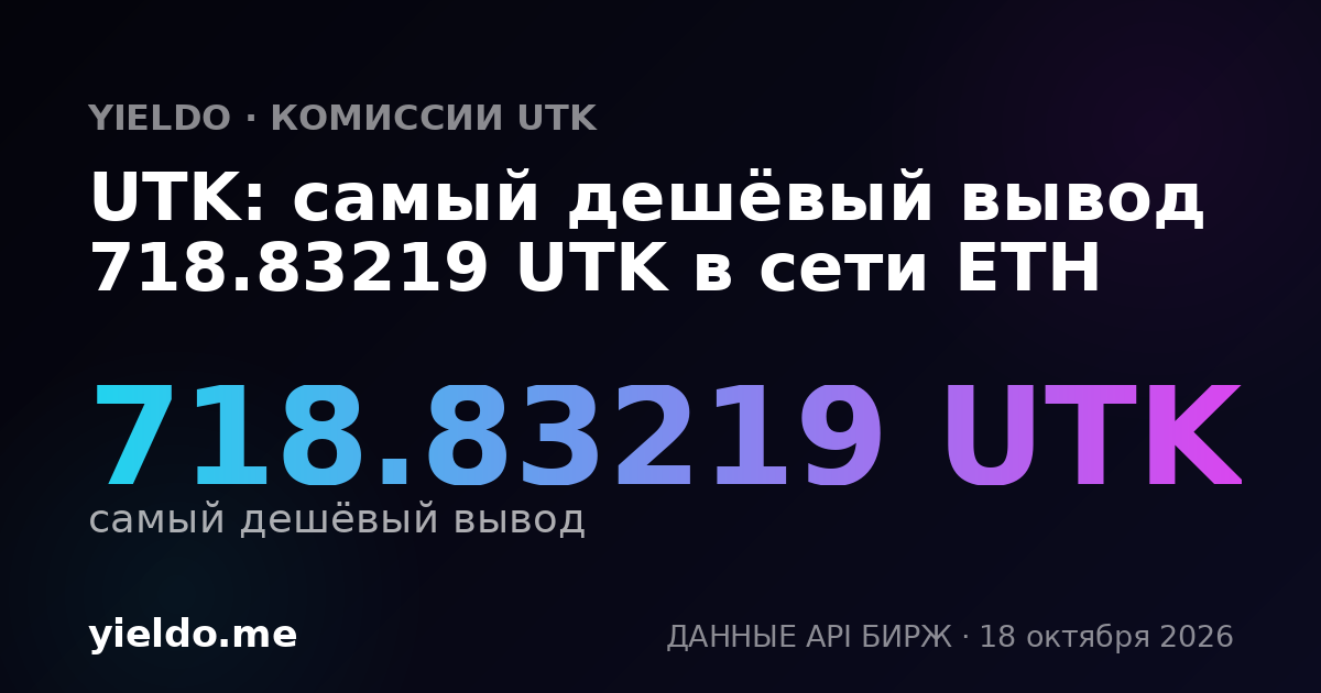 UTK: самый дешёвый вывод 718.83219 UTK в сети ETH