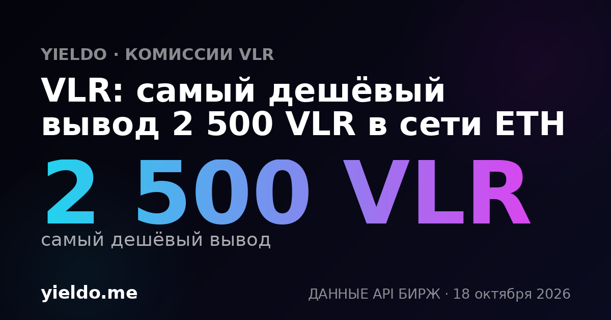 VLR: самый дешёвый вывод 2 500 VLR в сети ETH