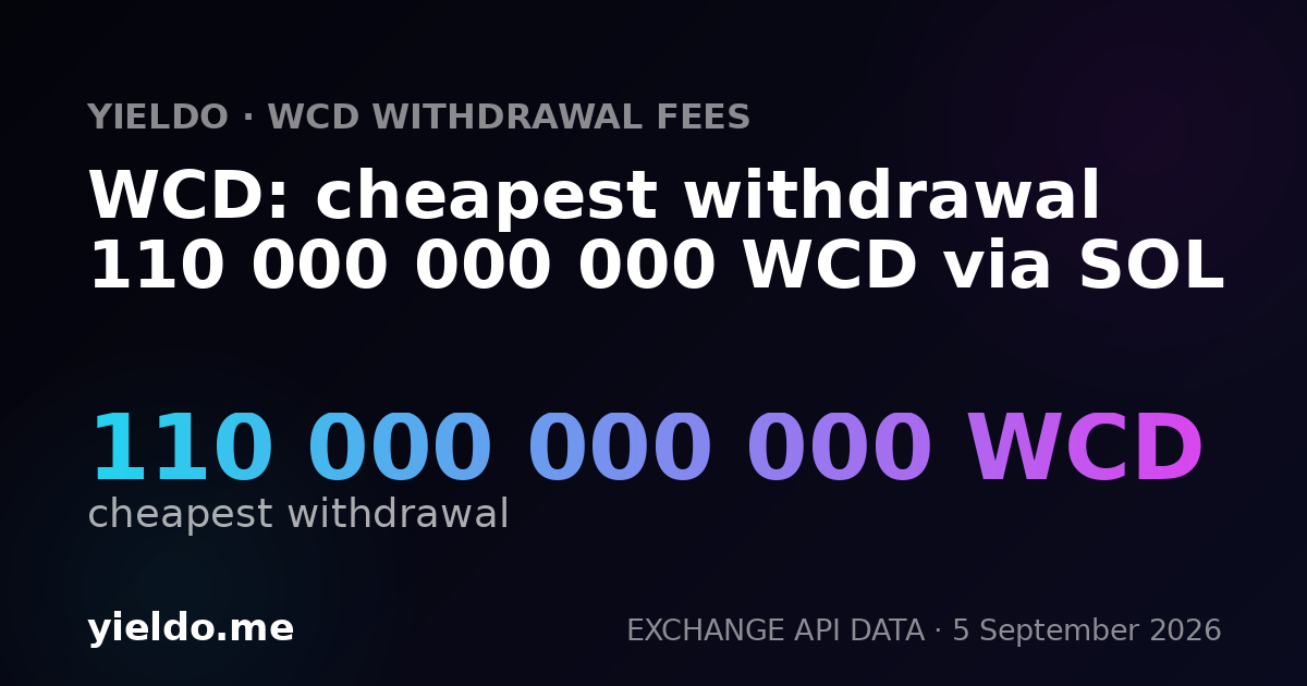 WCD: cheapest withdrawal 110 000 000 000 WCD via SOL