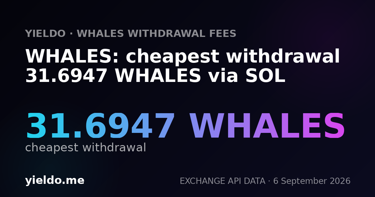 WHALES: cheapest withdrawal 31.6947 WHALES via SOL