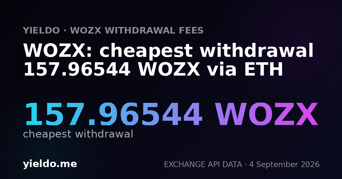 WOZX: cheapest withdrawal 157.96544 WOZX via ETH