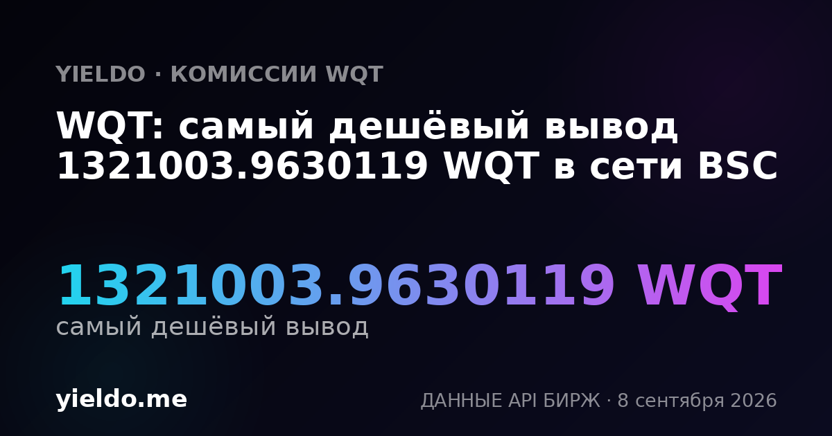 WQT: самый дешёвый вывод 1321003.9630119 WQT в сети BSC