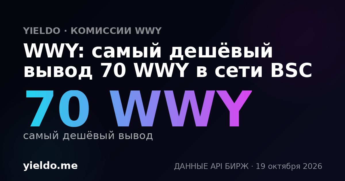 WWY: самый дешёвый вывод 70 WWY в сети BSC