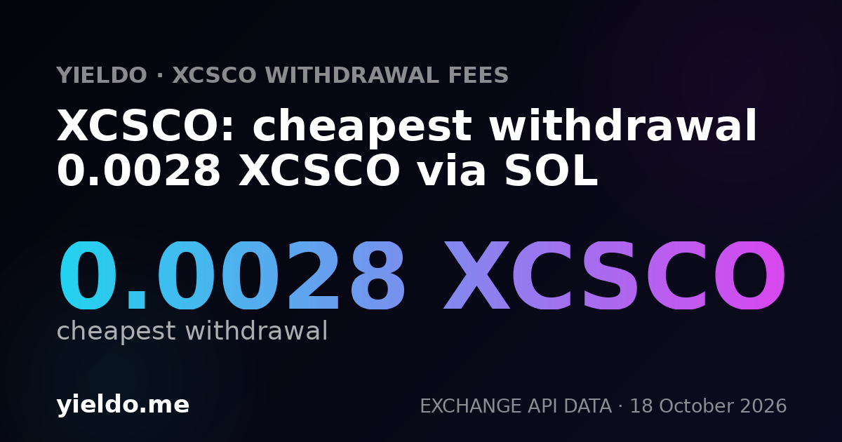 XCSCO: cheapest withdrawal 0.0028 XCSCO via SOL