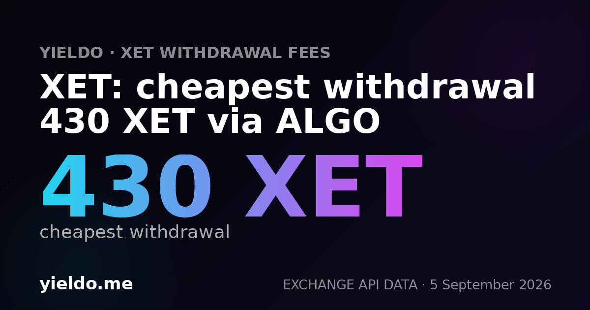 XET: cheapest withdrawal 430 XET via ALGO