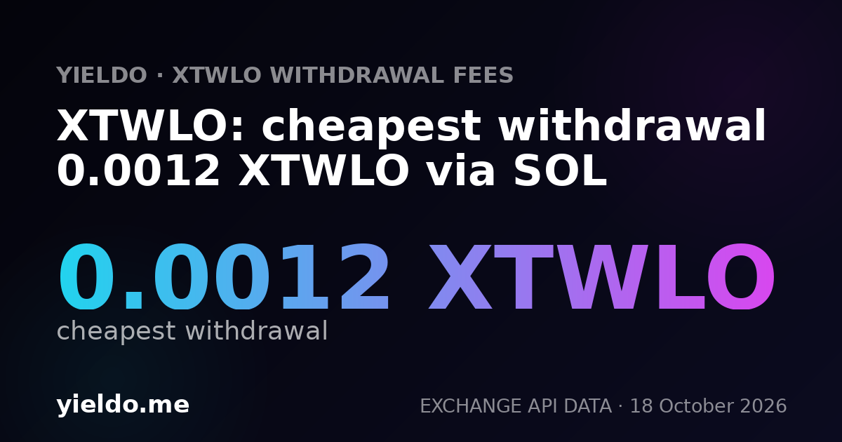 XTWLO: cheapest withdrawal 0.0012 XTWLO via SOL