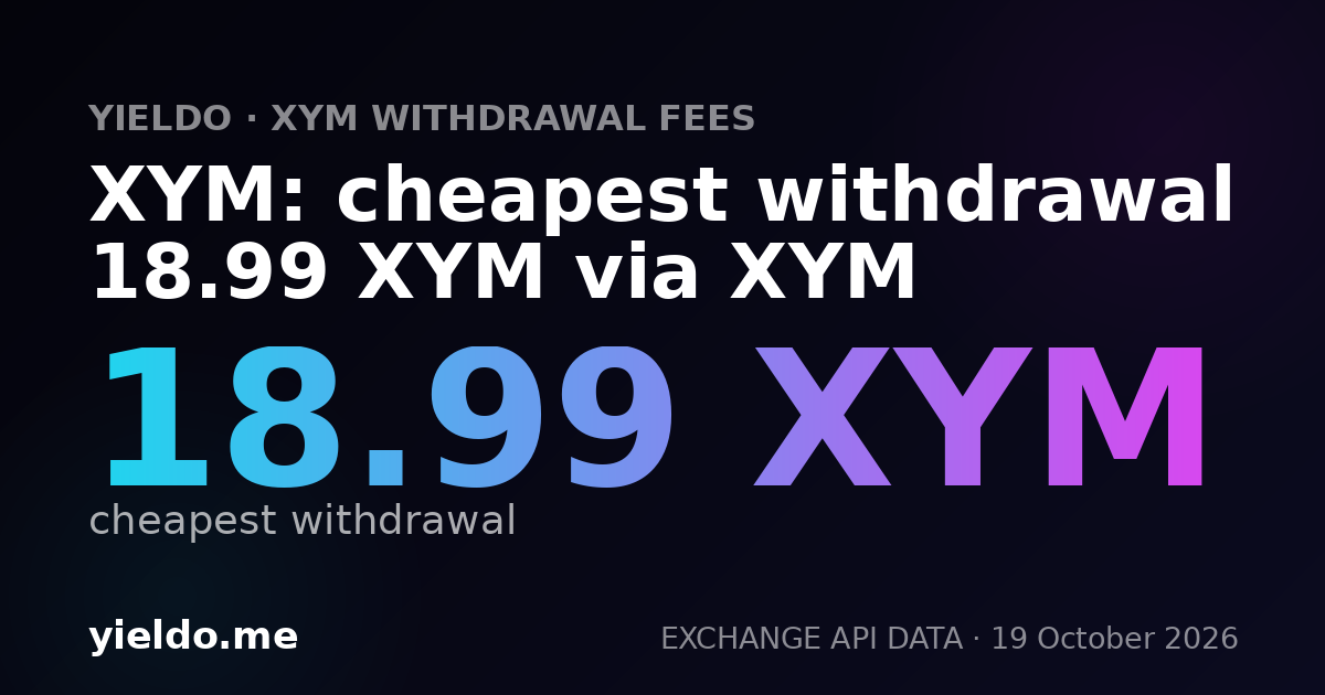 XYM: cheapest withdrawal 18.99 XYM via XYM