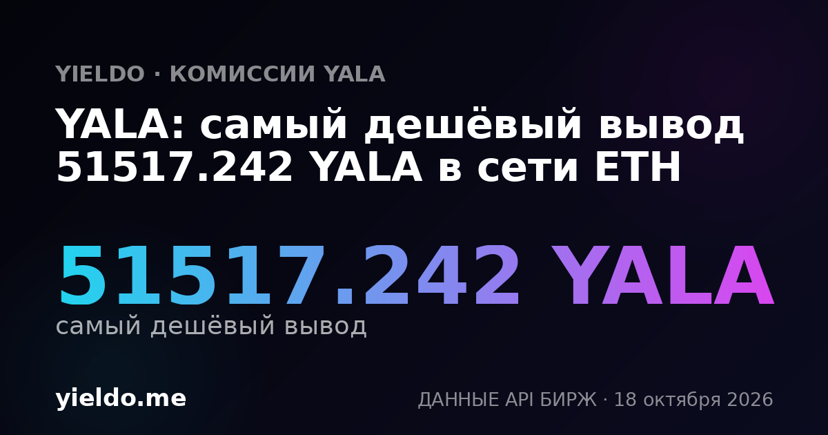 YALA: самый дешёвый вывод 51659.483 YALA в сети ETH