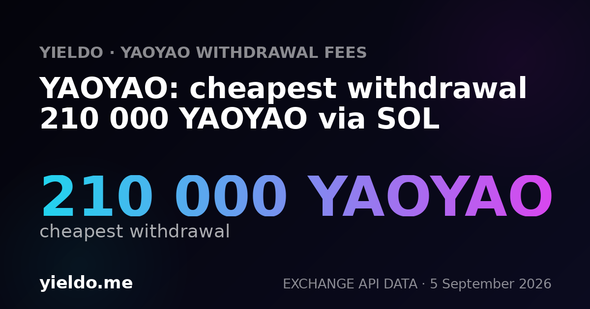YAOYAO: cheapest withdrawal 210 000 YAOYAO via SOL