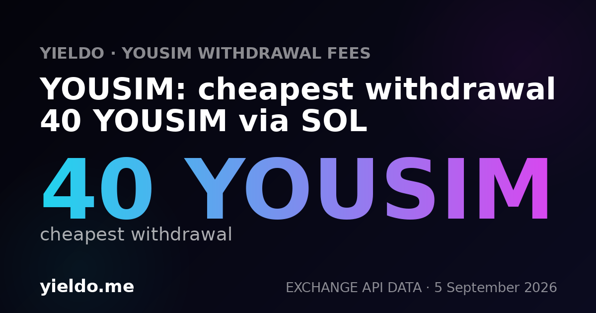 YOUSIM: cheapest withdrawal 40 YOUSIM via SOL