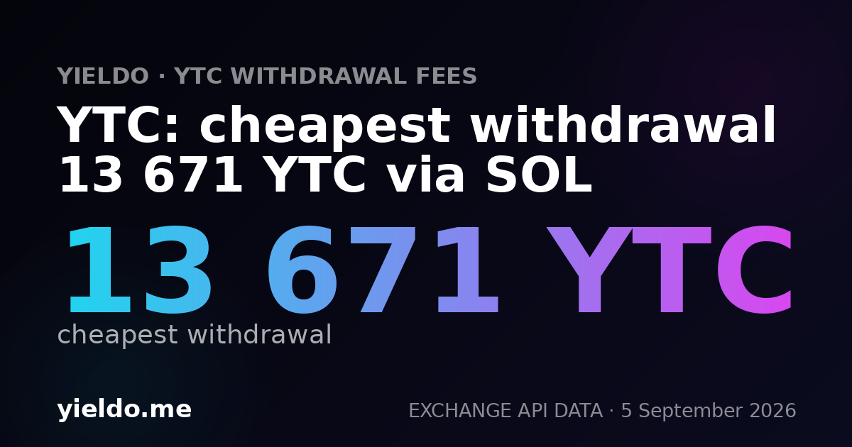 YTC: cheapest withdrawal 13 671 YTC via SOL