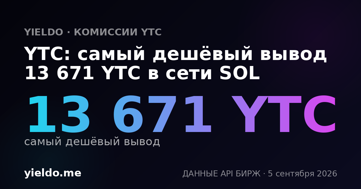 YTC: самый дешёвый вывод 13 671 YTC в сети SOL