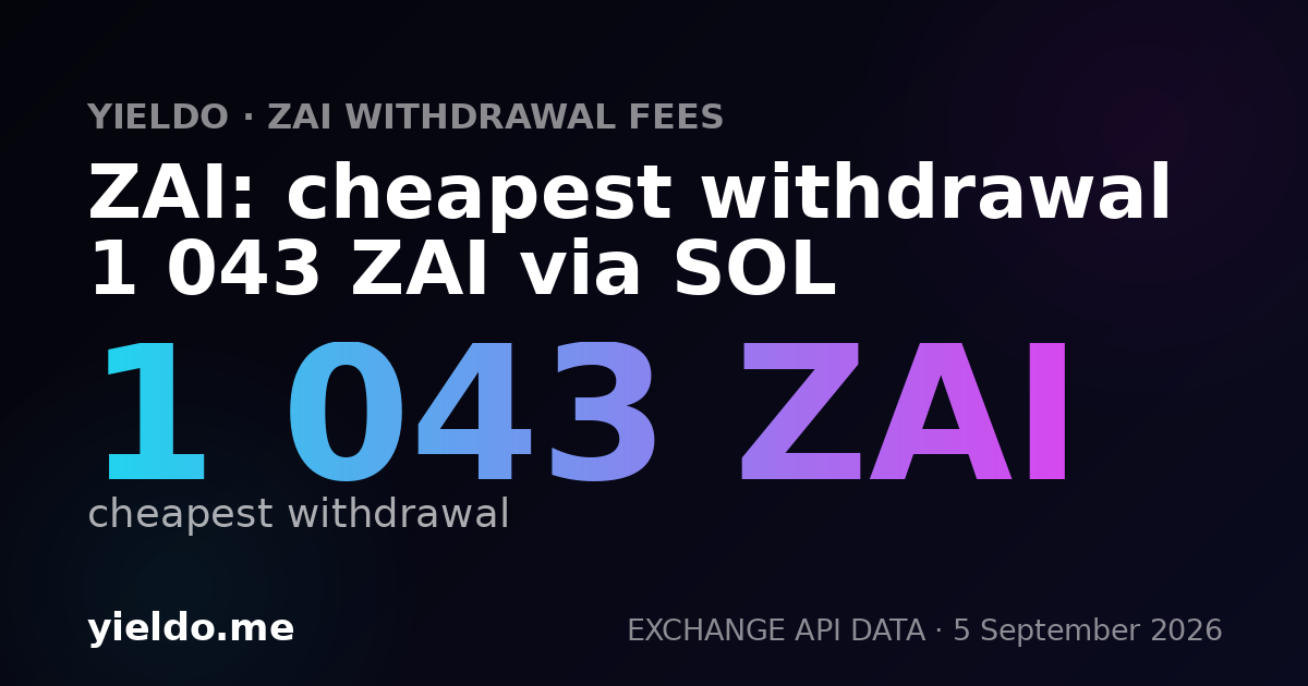 ZAI: cheapest withdrawal 1 043 ZAI via SOL