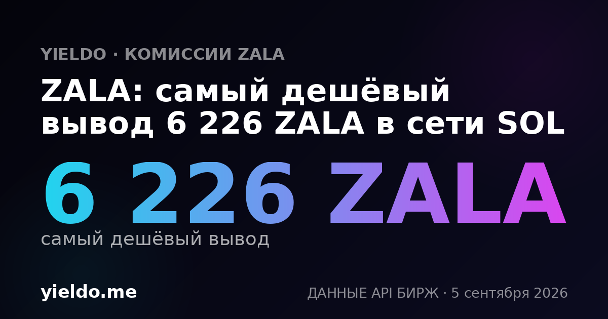 ZALA: самый дешёвый вывод 6 226 ZALA в сети SOL
