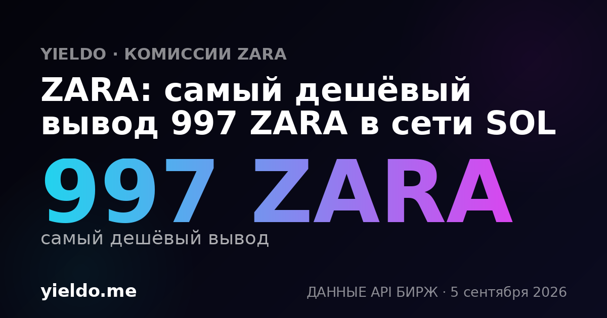 ZARA: самый дешёвый вывод 997 ZARA в сети SOL