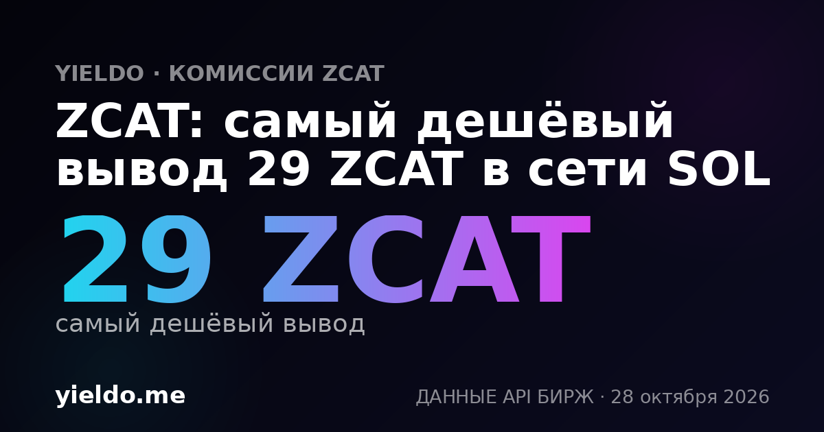 ZCAT: самый дешёвый вывод 29 ZCAT в сети SOL