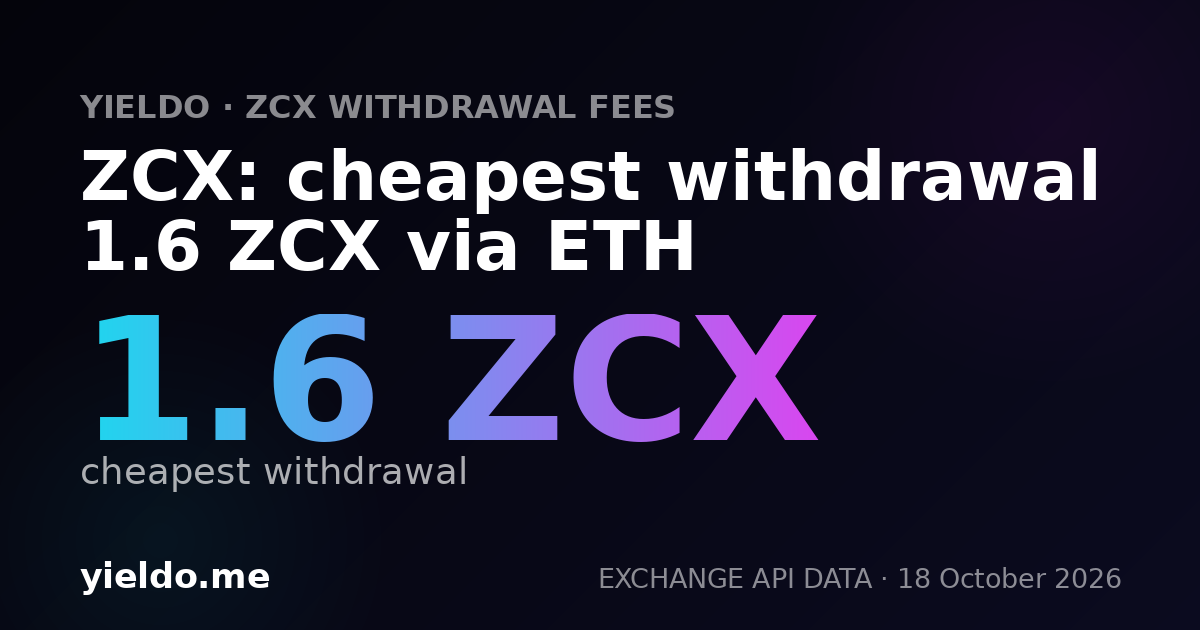 ZCX: cheapest withdrawal 1.6 ZCX via ETH