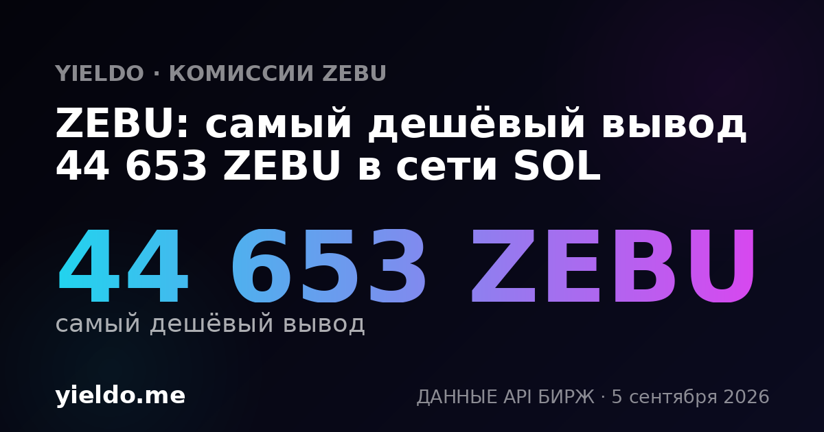 ZEBU: самый дешёвый вывод 44 653 ZEBU в сети SOL