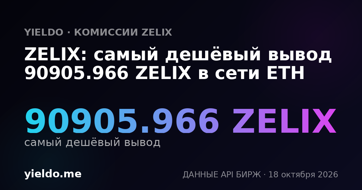 ZELIX: самый дешёвый вывод 90905.966 ZELIX в сети ETH