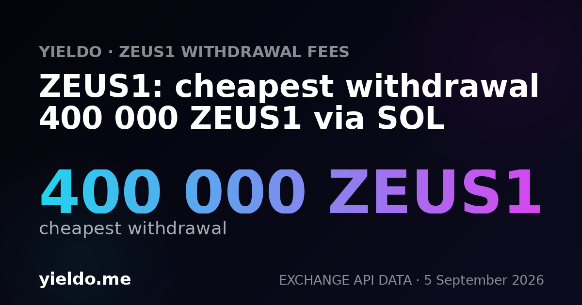 ZEUS1: cheapest withdrawal 400 000 ZEUS1 via SOL